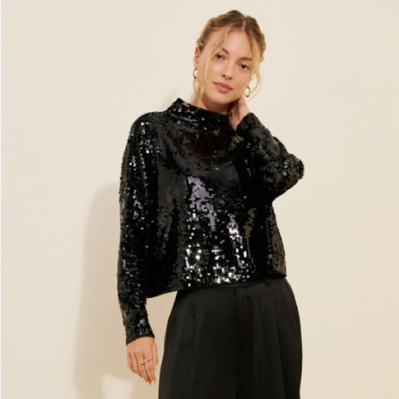 Anthropologie The Alani Cashmere Mock-Neck Sweater by Pilcro Sequin Edition NWT - Picture 6 of 16